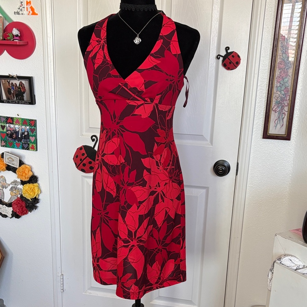 Express Red and Black Floral Midi Dress
